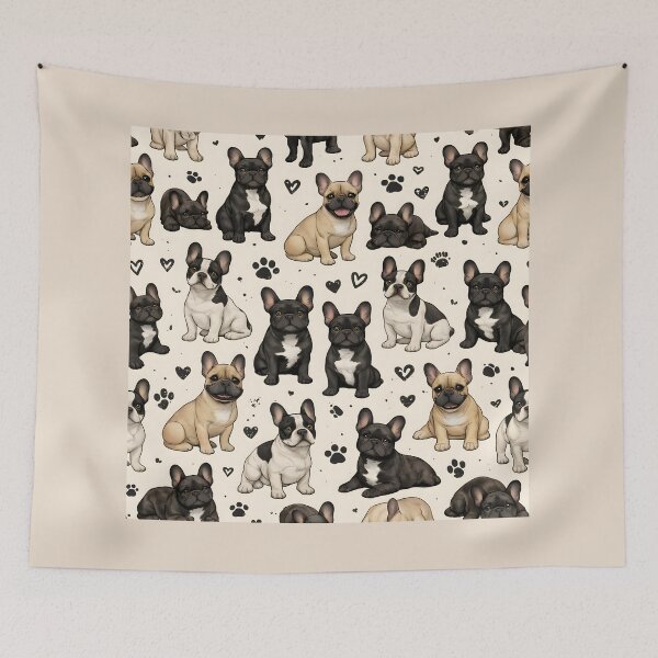 Item preview, Cute French Bulldog Seamless Pattern with Hearts & Paw Prints designed and sold by blankTeeShirt.