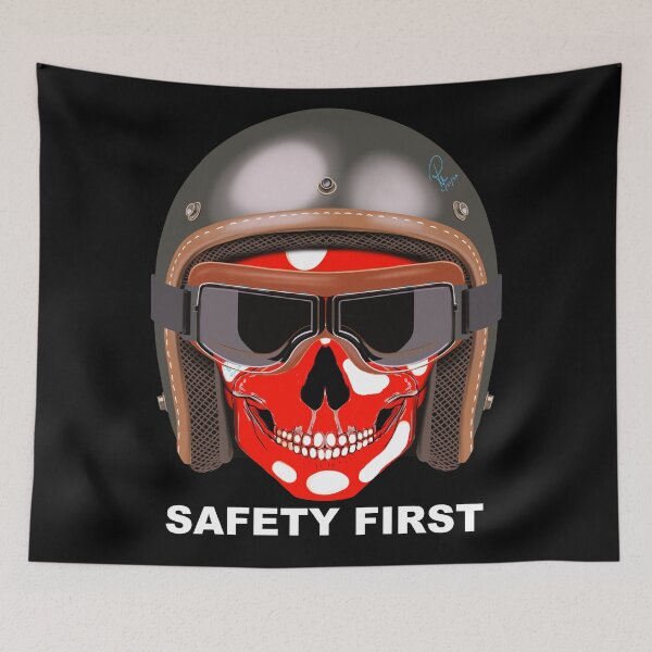 Item preview, Safety First Vintage Motorcycle Helmet Red Skull Hand Drawn Art designed and sold by Rhapsodic1290.