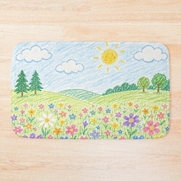 Item preview, Sunny Crayon Meadow Wildflower Landscape designed and sold by 0606PM.