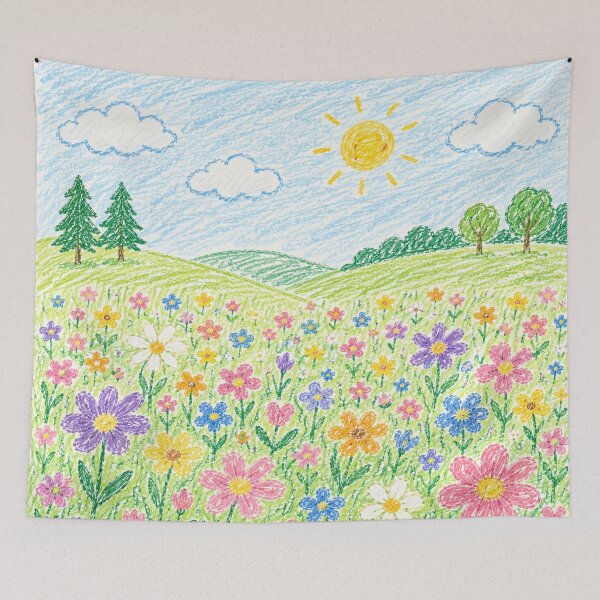 Item preview, Sunny Crayon Meadow Wildflower Landscape designed and sold by 0606PM.