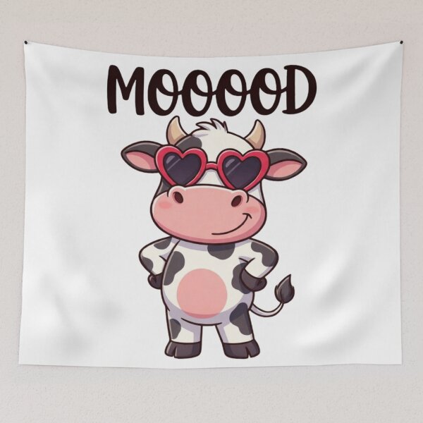 Item preview, Mooood Cute Cow Wearing Heart Sunglasses Cartoon designed and sold by Golden_Pixel_Paper.