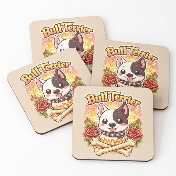 Item preview, Bull Terrier Sunset Roses – Cute Kawaii Dog with Bones and Flames designed and sold by blankTeeShirt.
