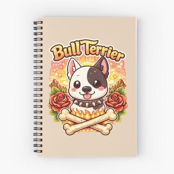 Item preview, Bull Terrier Sunset Roses – Cute Kawaii Dog with Bones and Flames designed and sold by blankTeeShirt.