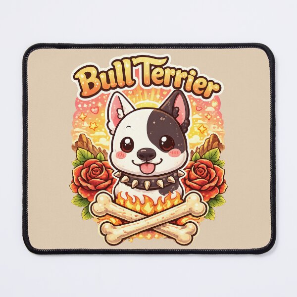 Item preview, Bull Terrier Sunset Roses – Cute Kawaii Dog with Bones and Flames designed and sold by blankTeeShirt.