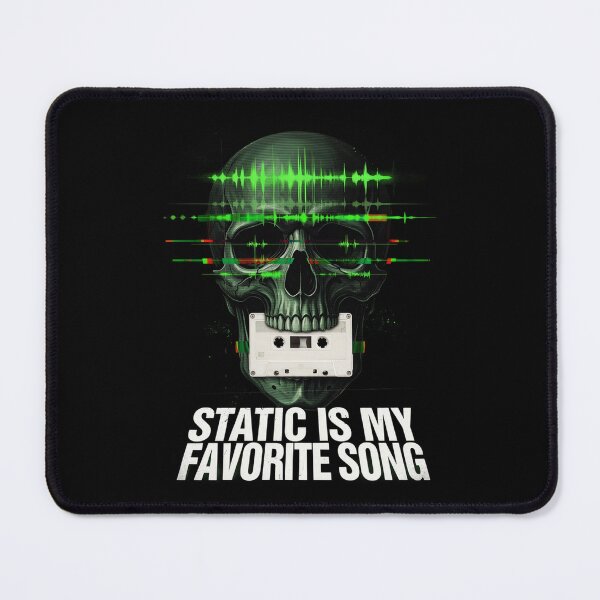 Item preview, Static Is My Favorite Song, Retro Horror Skull Glitch VHS Neon designed and sold by CryptReel.