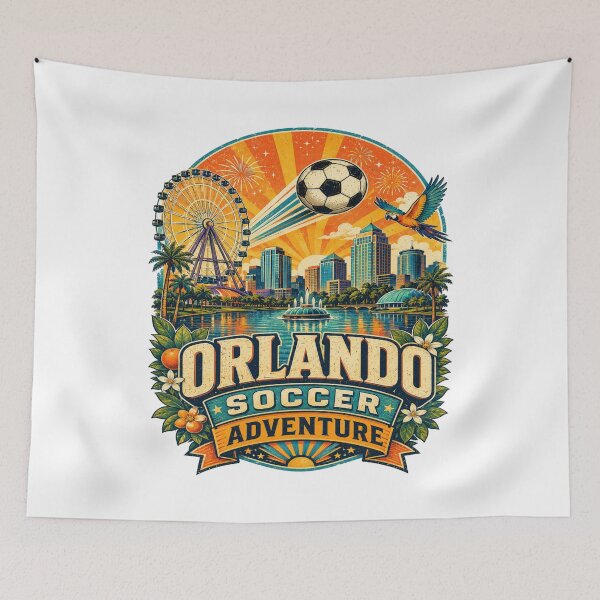Item preview, Orlando Soccer Adventure Retro Travel Shirt | Florida Sunset Football Fan Vintage Theme Park Skyline Design designed and sold by Globalcitytees.