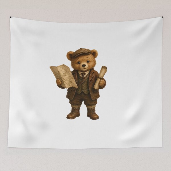 Aperçu de l'œuvre Adorable ourson explorateur, style Dark Academia, illustration d'animaux – Carte d'ours en peluche à l'aquarelle, autocollant vintage d'aventure créée et vendue par DonnaByPT.