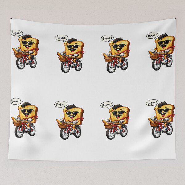 Item preview, Funny French Toast Bonjour Riding a Bicycle | Cute French Breakfast Pun designed and sold by CreativeNest Prints.