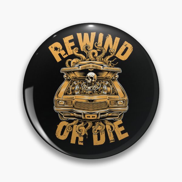 Item preview, Rewind or Die, Retro VHS Horror Skull Car Vintage 80s Graphic designed and sold by CryptReel.
