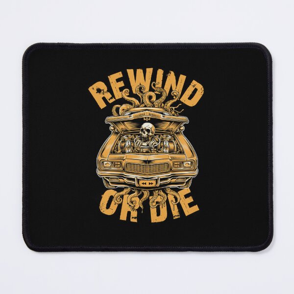 Item preview, Rewind or Die, Retro VHS Horror Skull Car Vintage 80s Graphic designed and sold by CryptReel.