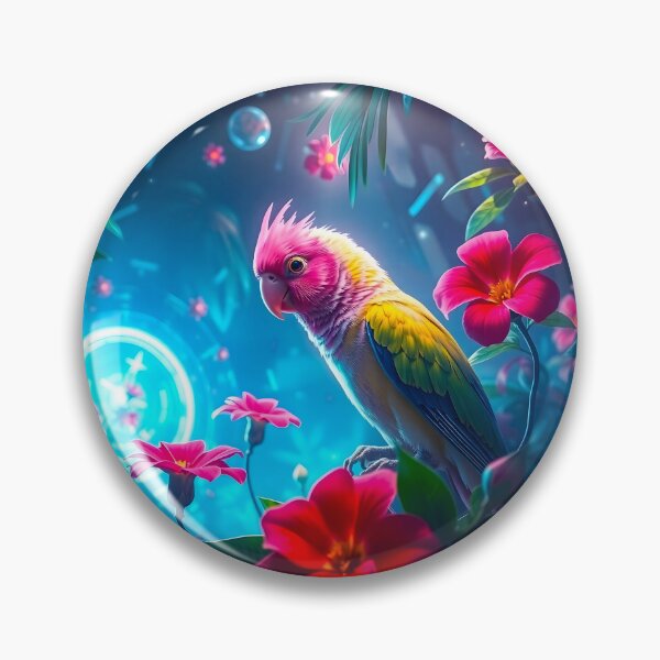Item preview, Fantasy Jungle Parrot – Pink, Yellow Blue Tropical Bird with Bioluminescent Glow designed and sold by EmeraldeaArt.