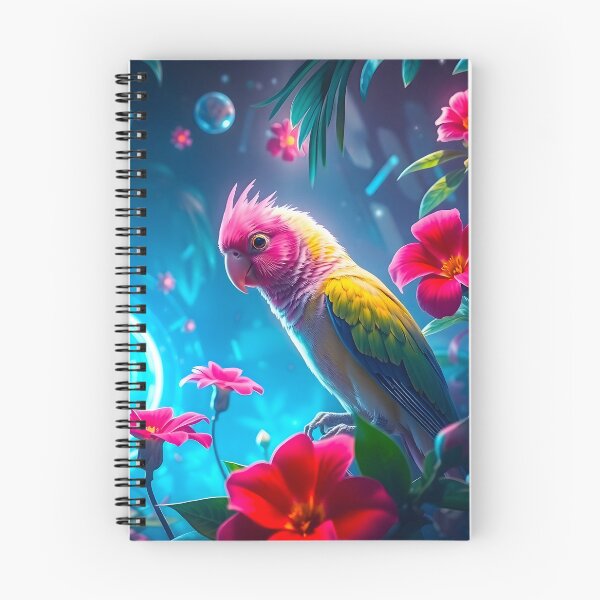 Item preview, Fantasy Jungle Parrot – Pink, Yellow Blue Tropical Bird with Bioluminescent Glow designed and sold by EmeraldeaArt.