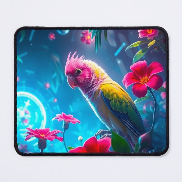 Item preview, Fantasy Jungle Parrot – Pink, Yellow Blue Tropical Bird with Bioluminescent Glow designed and sold by EmeraldeaArt.