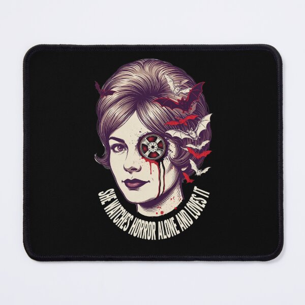 Item preview, She Watches Horror Alone and Loves It, Dark Horror Woman Vintage designed and sold by CryptReel.