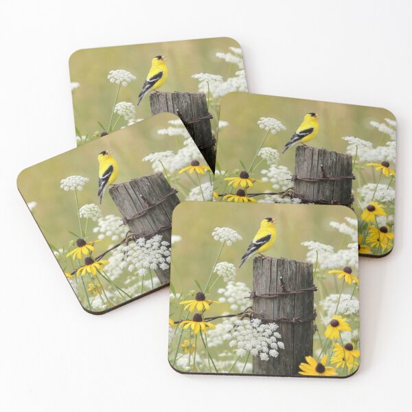 Item preview, Yellow Finch on a Fence Post designed and sold by Maria Dryfhout.