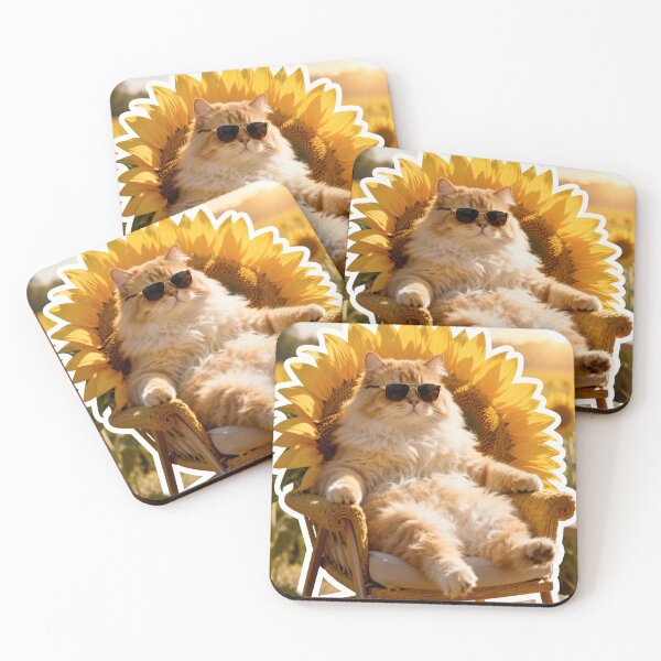 Item preview, Golden Ginger Cat King Sitting on a Sunflower Throne in a Sunflower Field designed and sold by OksArtStudio.