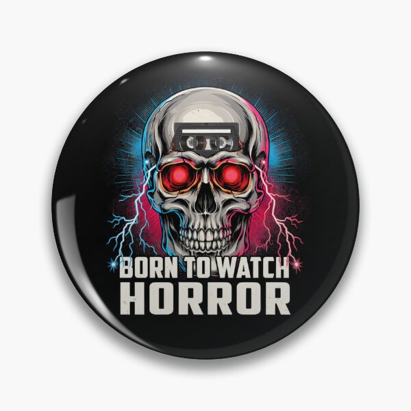 Item preview, Born to Watch Horror, Skull VHS Neon Synthwave 80s Terminator Style designed and sold by CryptReel.