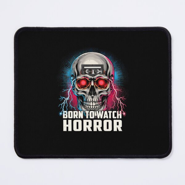 Item preview, Born to Watch Horror, Skull VHS Neon Synthwave 80s Terminator Style designed and sold by CryptReel.