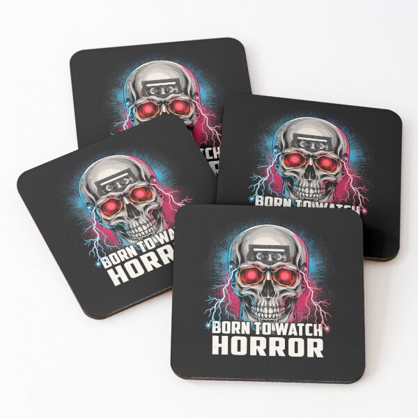 Item preview, Born to Watch Horror, Skull VHS Neon Synthwave 80s Terminator Style designed and sold by CryptReel.