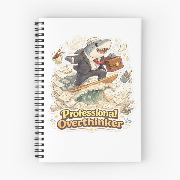 Item preview, Professional Overthinker – Shark Surfing Office Chaos Funny Cartoon T-Shirt designed and sold by NarpLTD.
