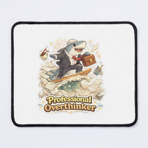 Item preview, Professional Overthinker – Shark Surfing Office Chaos Funny Cartoon T-Shirt designed and sold by NarpLTD.