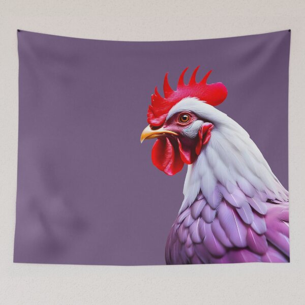 Item preview, Fantasy Rooster Portrait – Crimson Crest and Violet Plumage designed and sold by EmeraldeaArt.