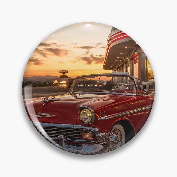 Item preview, Classic Red Convertible at Retro Diner Sunset – Vintage Car Wall Art & Americana Decor designed and sold by DimoraGutyz.