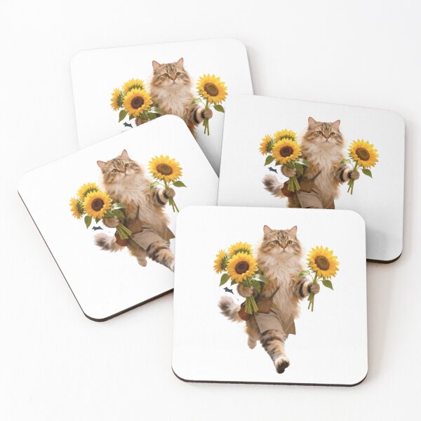 Item preview, Light Ginger Cat Running with Sunflowers and Market Bag in a Sunny Field designed and sold by OksArtStudio.