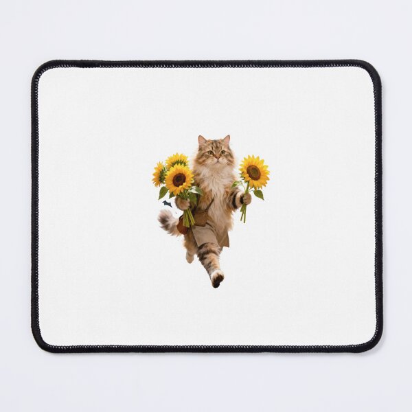 Item preview, Light Ginger Cat Running with Sunflowers and Market Bag in a Sunny Field designed and sold by OksArtStudio.
