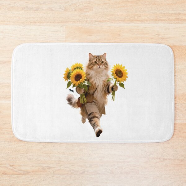 Item preview, Light Ginger Cat Running with Sunflowers and Market Bag in a Sunny Field designed and sold by OksArtStudio.