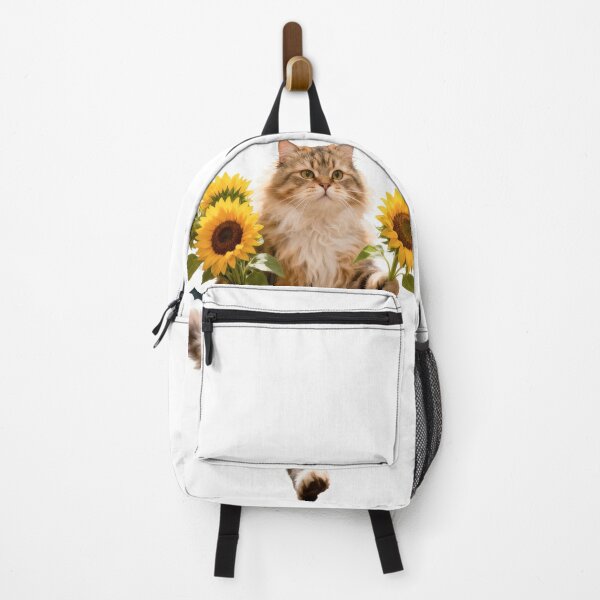 Item preview, Light Ginger Cat Running with Sunflowers and Market Bag in a Sunny Field designed and sold by OksArtStudio.