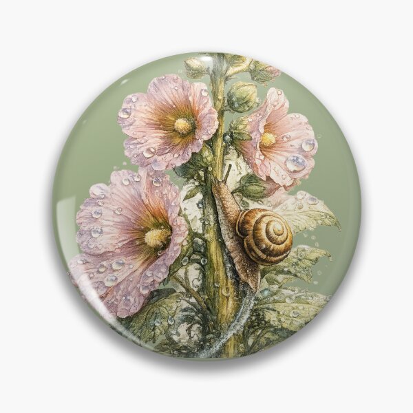Item preview, Garden Snail & Hollyhock Watercolor | Cottagecore Botanical Illustration | Woodland Garden Art | Nature Sticker | Snail Lover Gift designed and sold by MagicMakerPh⭐⭐⭐⭐⭐.
