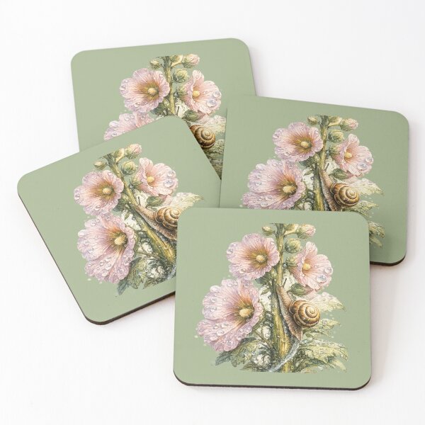 Item preview, Garden Snail & Hollyhock Watercolor | Cottagecore Botanical Illustration | Woodland Garden Art | Nature Sticker | Snail Lover Gift designed and sold by MagicMakerPh.