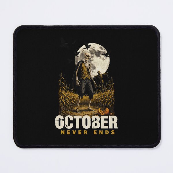 Item preview, October Never Ends, Skeleton Cornfield Scarecrow Vintage Horror Movie Poster 80s designed and sold by CryptReel.