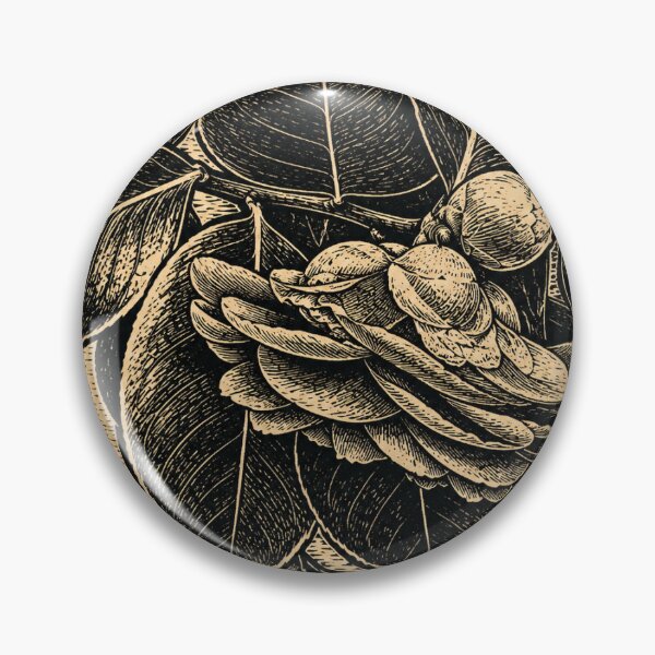 Item preview, Hanging Camellia Bloom | Botanical Linocut Sticker & Postcard designed and sold by Linoluca.