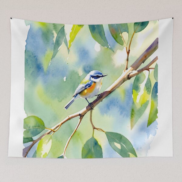 Item preview, Blue Tit on Branch — Watercolor Bird Portrait designed and sold by EmeraldeaArt.