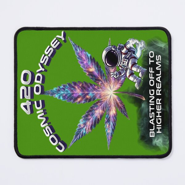 Item preview, 420 Cosmic Odyssey Cannabis Leaf | Blasting Off to Higher Realms Astronaut Stoner Art designed and sold by Alchemy Forge.