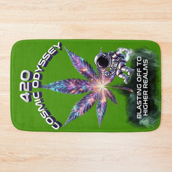 Item preview, 420 Cosmic Odyssey Cannabis Leaf | Blasting Off to Higher Realms Astronaut Stoner Art designed and sold by Alchemy Forge.