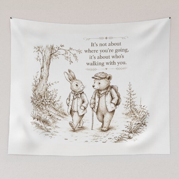 Item preview, Bear and Rabbit Friendship Quote Print – Vintage Woodland Friends Sticker, Inspirational Animal Art designed and sold by DonnaByPT.