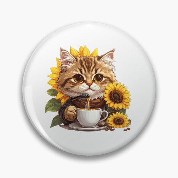 Item preview, Cute Cat with Sunflower Drinking Coffee in White Cup Minimal Aesthetic Design designed and sold by OksArtStudio.