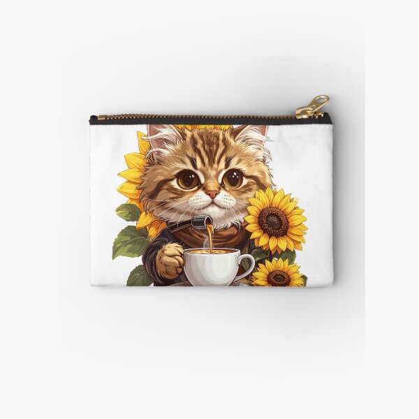 Item preview, Cute Cat with Sunflower Drinking Coffee in White Cup Minimal Aesthetic Design designed and sold by OksArtStudio.