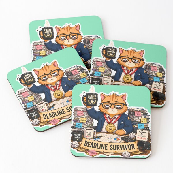 Item preview, Deadline Survivor Coffee Cat designed and sold by HAPPY HARBOR DESIGN .