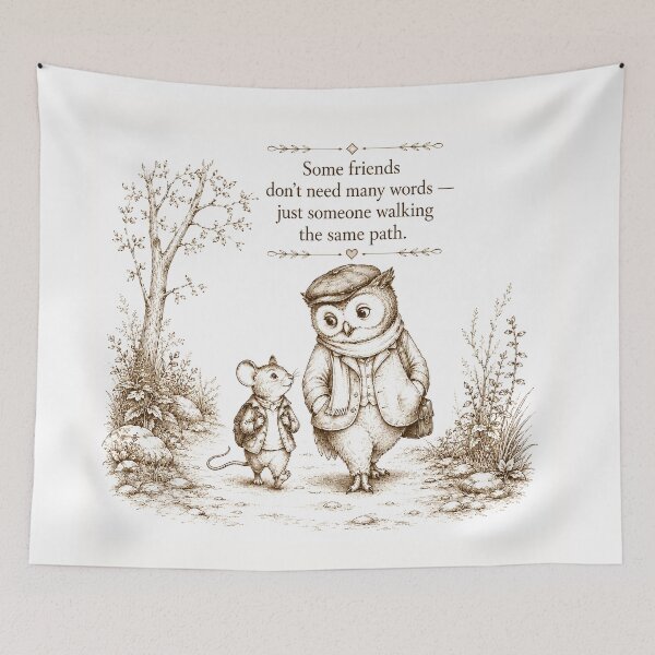 Item preview, Owl and Mouse Friendship Quote Print – Vintage Woodland Friends Sticker, Inspirational Animal Art designed and sold by DonnaByPT.