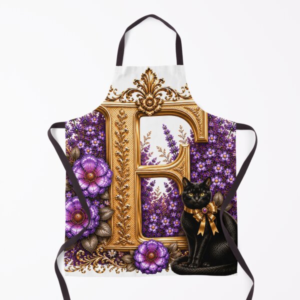 Item preview, Floral Letter E with Black Cat | Lavender Botanical Monogram | Elegant Gold Initial Design designed and sold by MoodLay.