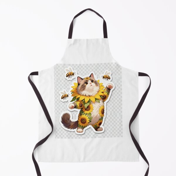 Item preview, Surprised Cat Inside Sunflower Surrounded by Bees Cute Nature Illustration designed and sold by OksArtStudio.