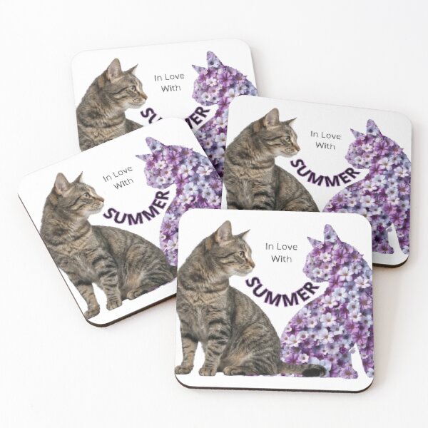 Item preview, In Love With Summer Cute Tabby Cat Purple Floral Silhouette designed and sold by hoodiehood.
