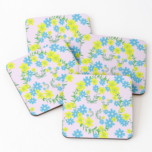 Item preview, Elegant Flower Wreath and Leaf Pattern Vector Design with Blue and Yellow Blossoms designed and sold by Ei-Ei.
