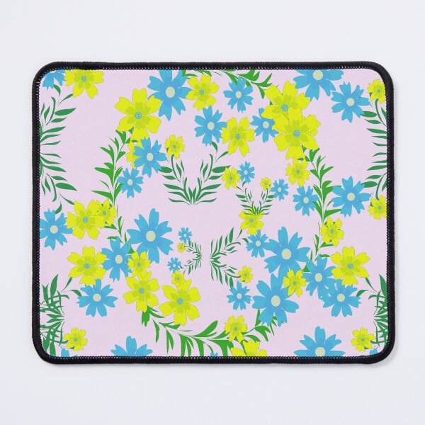 Item preview, Elegant Flower Wreath and Leaf Pattern Vector Design with Blue and Yellow Blossoms designed and sold by Ei-Ei.