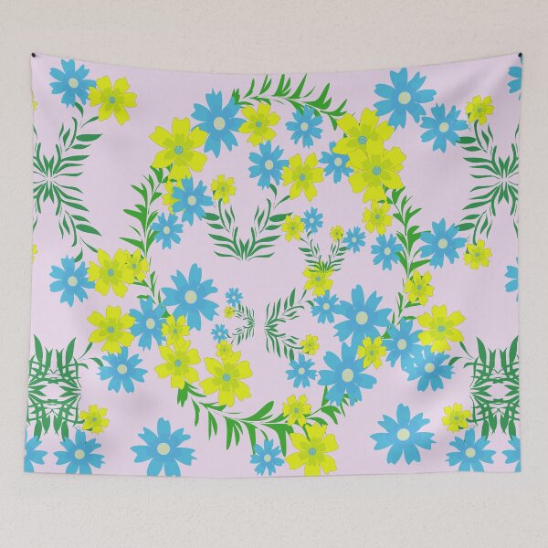 Item preview, Elegant Flower Wreath and Leaf Pattern Vector Design with Blue and Yellow Blossoms designed and sold by Ei-Ei.