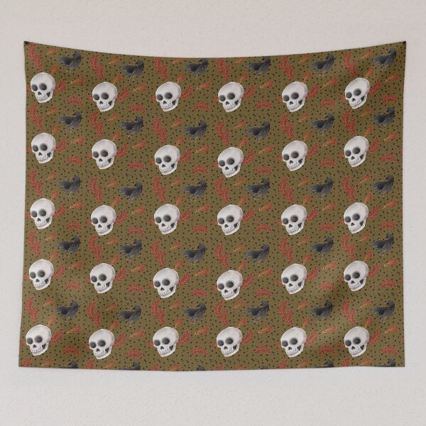 Item preview, Autumn Skulls and Black Ravens Pattern designed and sold by Pryhozha.
